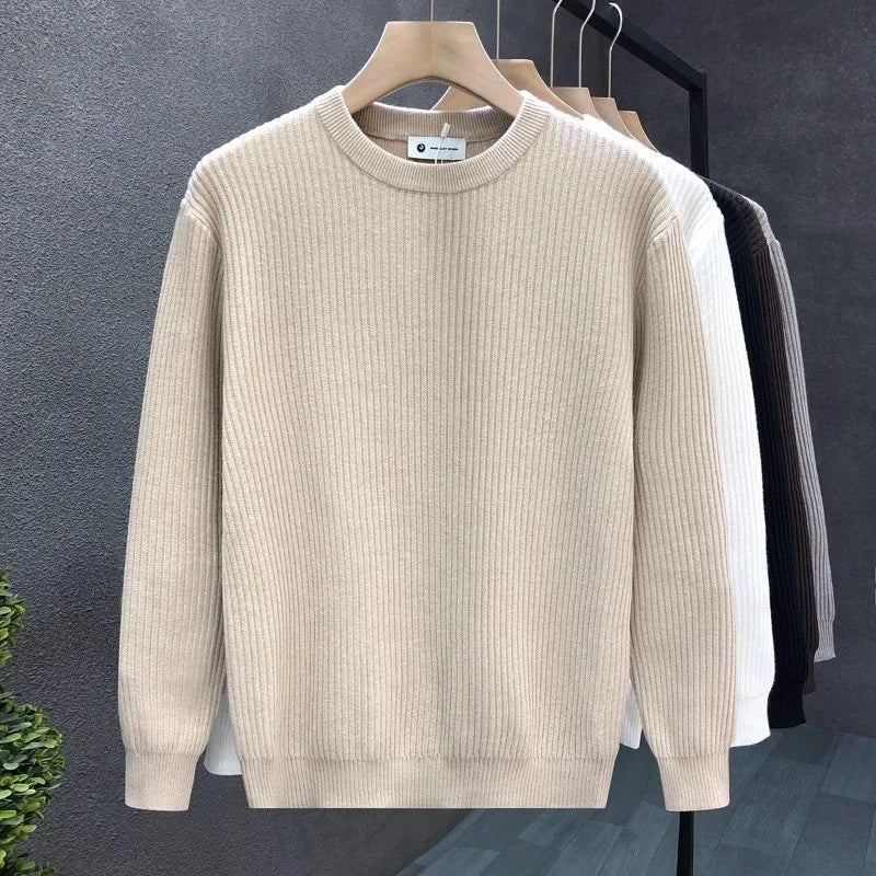 Men's Sweater Vertical Stripes Round Neck Pullovers High Quality Inner Soft Knitted Fashion Versatile Undershirt