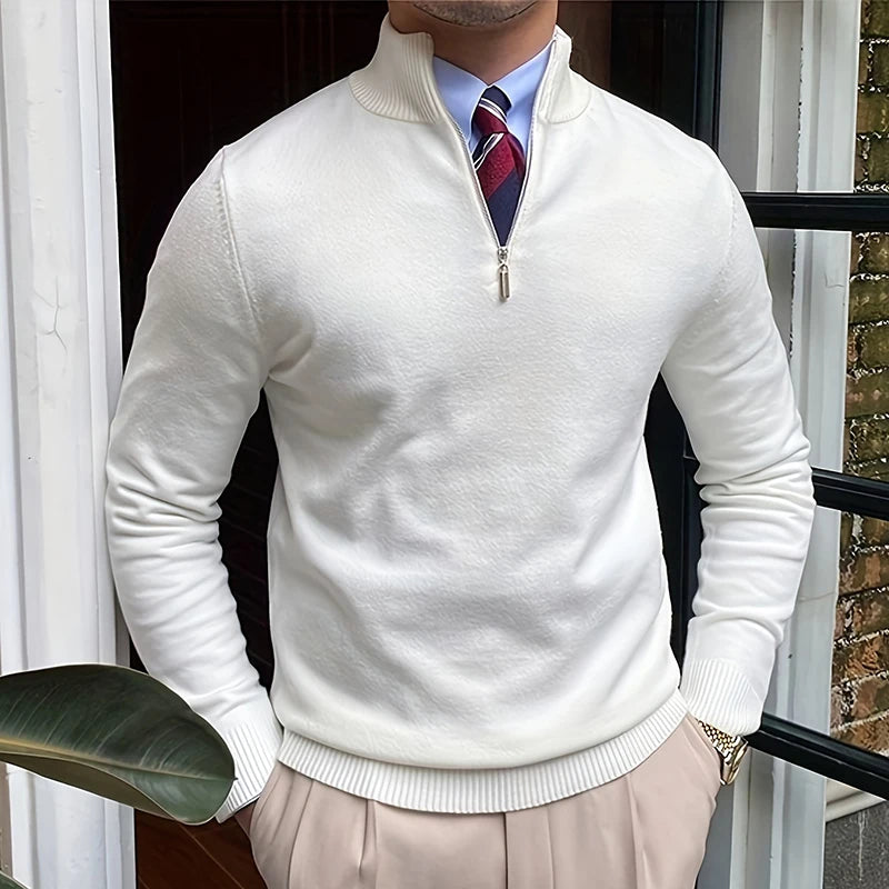 Spring Autumn Men's Sweater Quarter Zip Up Slim Fit Jumpers Business Polo Shirt Knit Half Turtleneck Pullover Sweater Knitwear