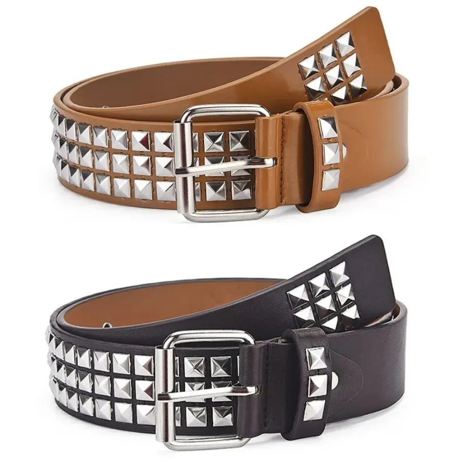 Fashion New Square Bead Rivet Belt Metal Pyramid Belt Men and Women Punk Hardware Jeans Belt Y2K Belt Designer Belt Women's Bel