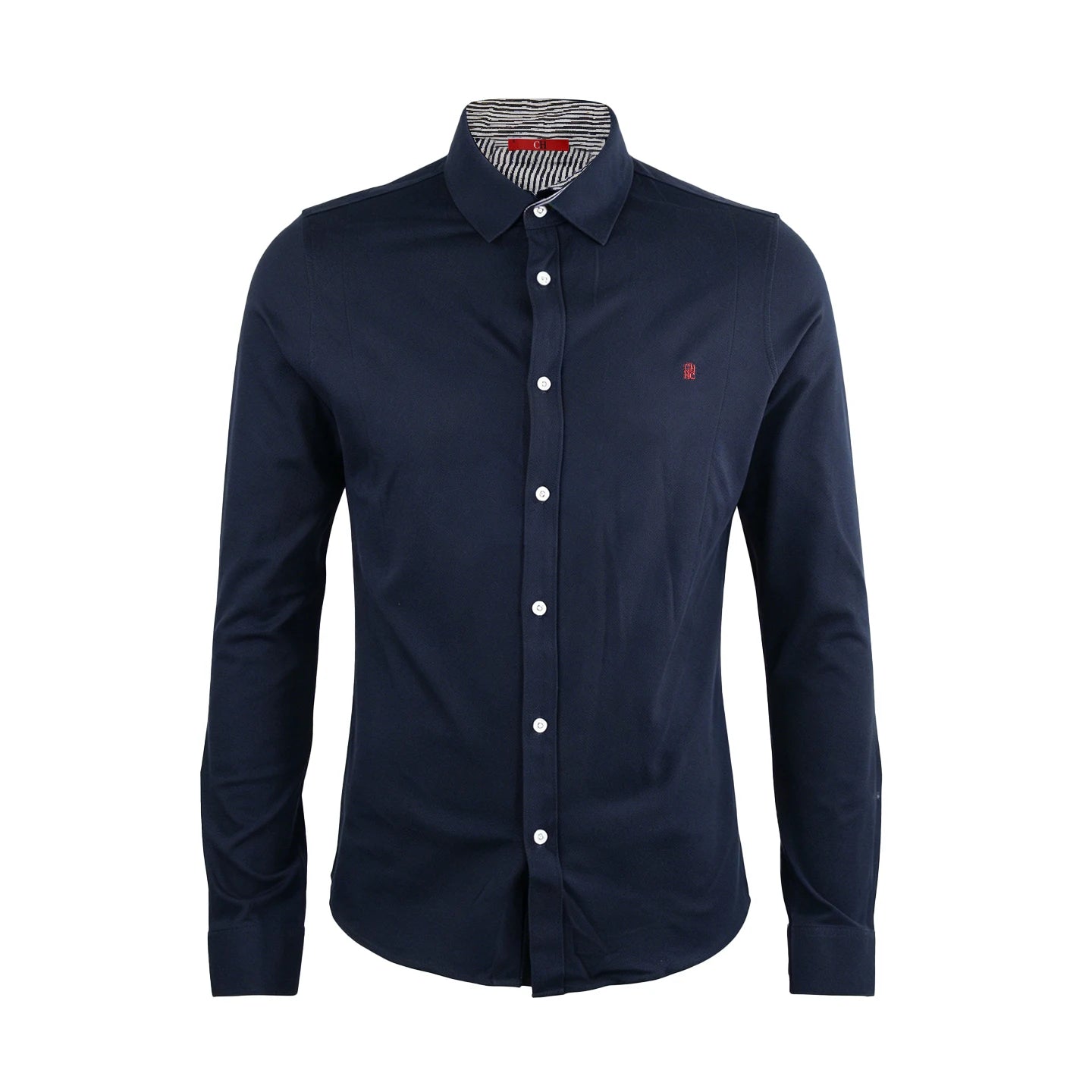 CH Solid Color Embroidered Long Sleeve Shirt Men Business Casual Button Down Collar Slim Fit Office Tops
