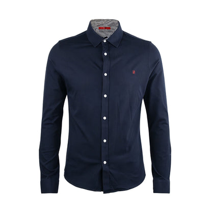 CH Solid Color Embroidered Long Sleeve Shirt Men Business Casual Button Down Collar Slim Fit Office Tops