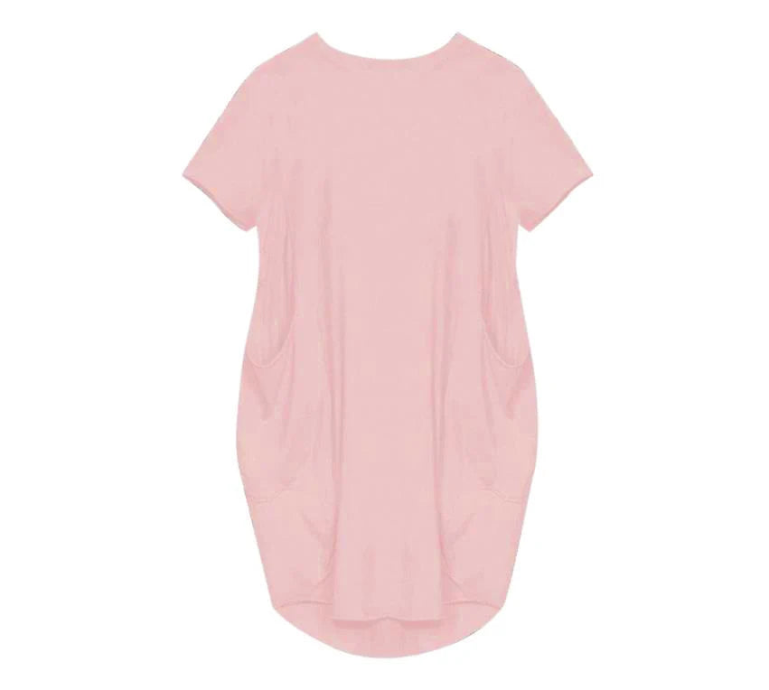 Plus Size Women Short Sleeve O-Neck Loose Casual Dresses Casual Short Sleeve Shirt Mini Dresses Round Neck Pockets Sexy Female T