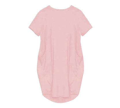 Plus Size Women Short Sleeve O-Neck Loose Casual Dresses Casual Short Sleeve Shirt Mini Dresses Round Neck Pockets Sexy Female T