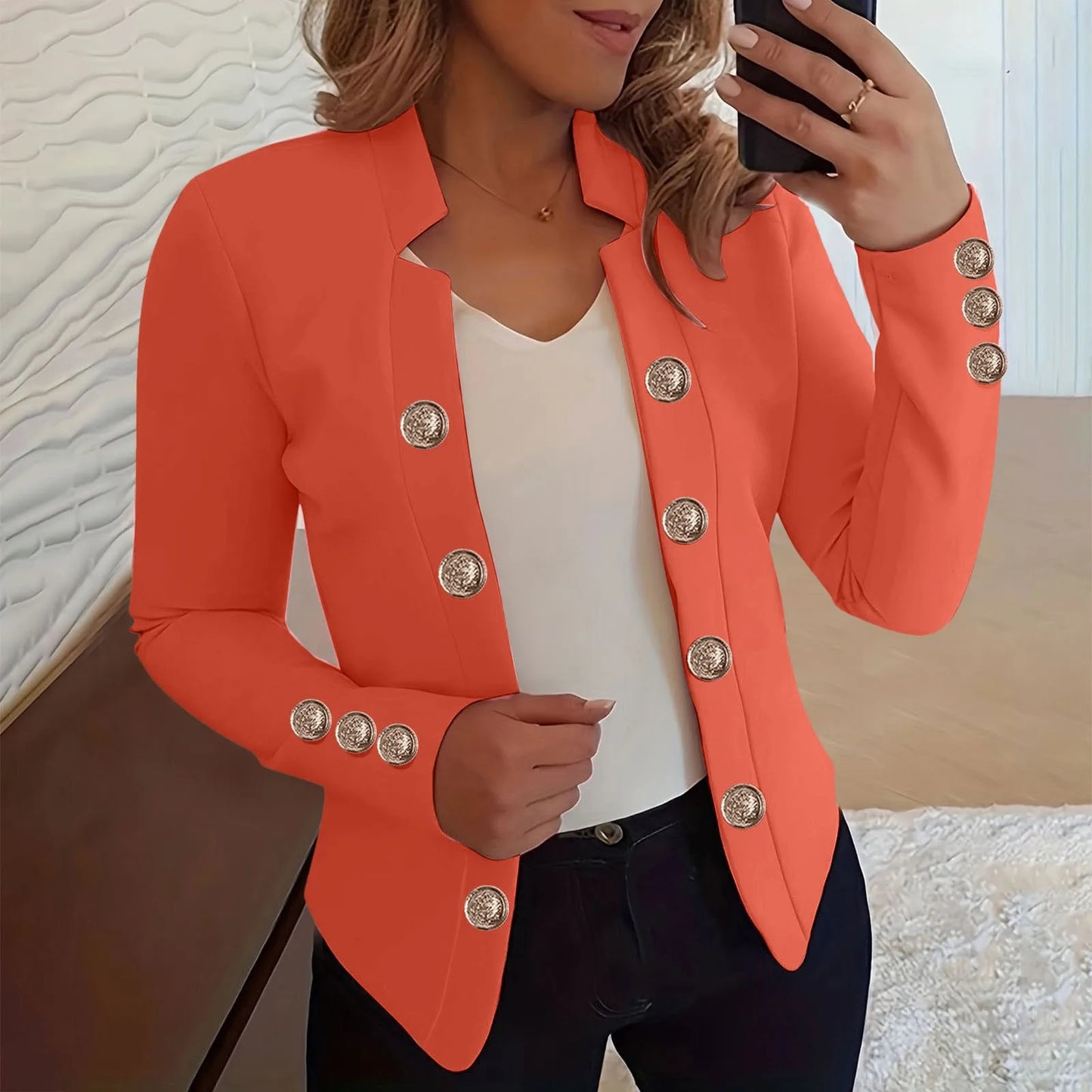 Light Womens Jacket Womens Business Casual Fall Long Sleeve Notch Cardigans Open Front Work Office Cropped куртка женская