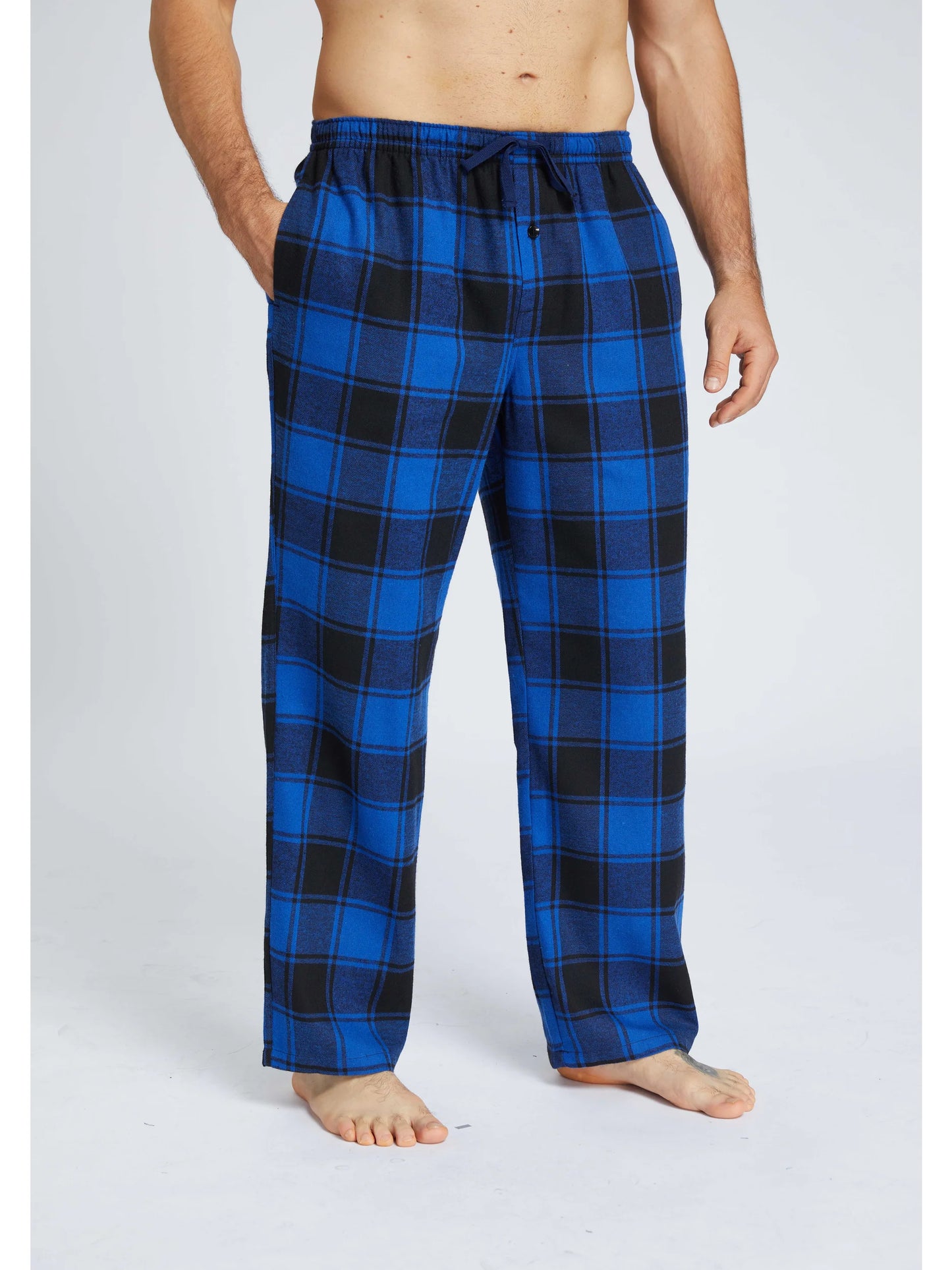 Men's Pajama Bottom Flannel Trendy Plaid Solid Casual Comfy with Pocket Warm Loose Sleeping Pants Stretchy Elastic Waistband