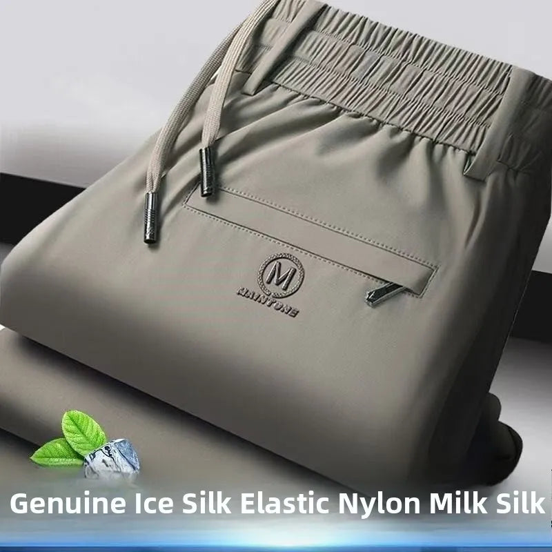 High-End Business Ice Silk Long Pants Sporty Summer Cool Feeling Casual Thin Men's Loose Straight Leg West Pants