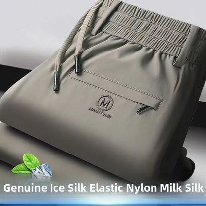 High-End Business Ice Silk Long Pants Sporty Summer Cool Feeling Casual Thin Men's Loose Straight Leg West Pants