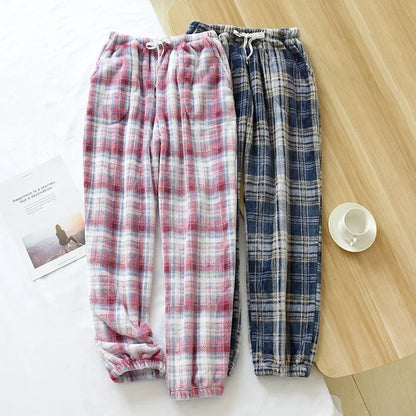 Pajama Pants Women's Autumn and Winter Trousers Couple Warm Pants Thickened Loose Warm Beam Feet Flannel Men's Home Pants