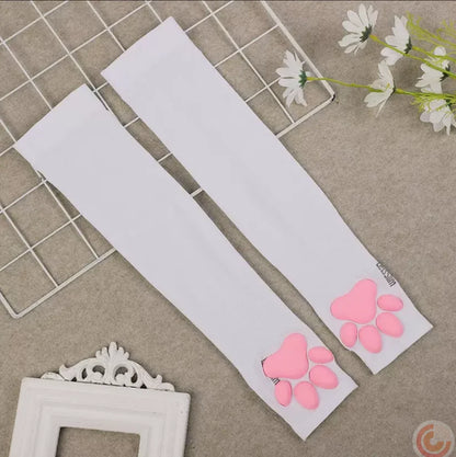 2026 Cute 3D Silicone Pink Cat Claw Paw Pads Soft Fingerless Fluffy Sun Protection Cool Sleeves Cute Gloves Long Tube for Women