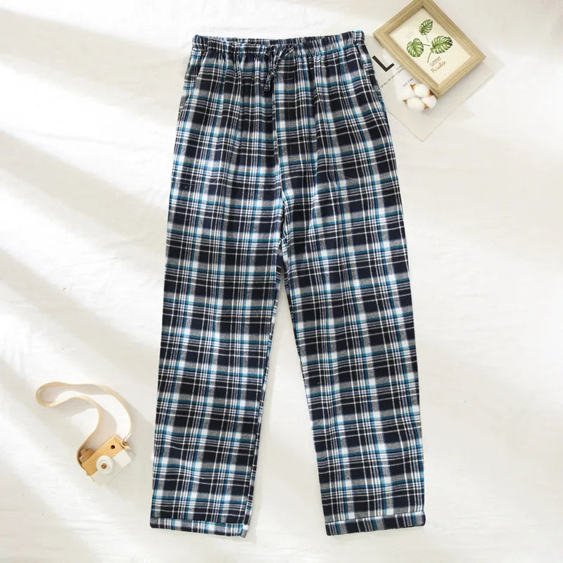 Pajama Pants Men's Flannel Cotton Autumn and Winter Casual Plaid Long Trousers Warm Home wear Pants Men Sleepwear