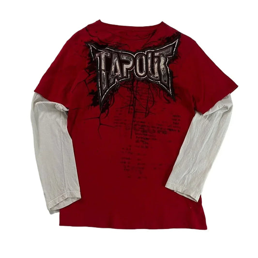 2000s T shirt Summer New Hip Hop Red Round Neck Oversized Long Sleeved T shirt Men Women Casual Gothic Clothing Tops Streetwear
