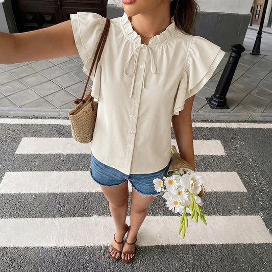 Solid Casual Loose Blouses For Women Fashion 2026 Summer Vintage Women's Oversized Shirts And Blouses Elegant Youth Female Tops
