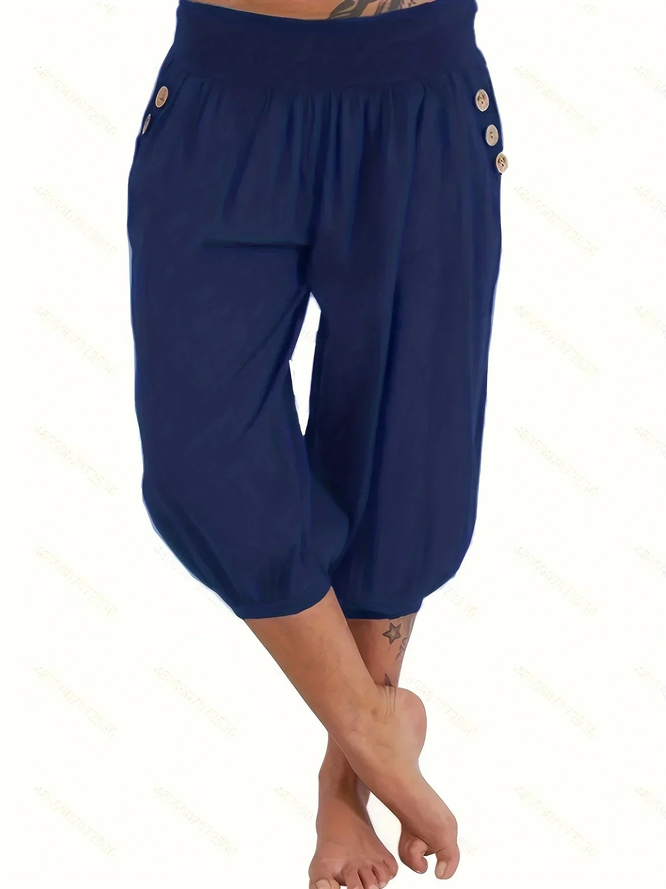 Plus Size 1XL-5XL Womens Elastic Waist Crop Sweatpants with Pocket Loose Casual Summer Capris Rolled Bottoms Cropped Pants