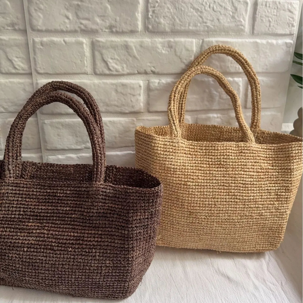 Handmade Raffia Straw Bags for Women Shoulder Bag Summer Woven Beach Bag NEW Natural Grass Handbag Vacation Shopper Tote Purses