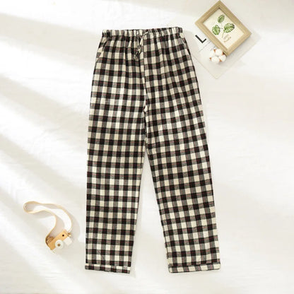 Pajama Pants Men's Flannel Cotton Autumn and Winter Brushed Plaid Long Trousers Warm Home wear Pants