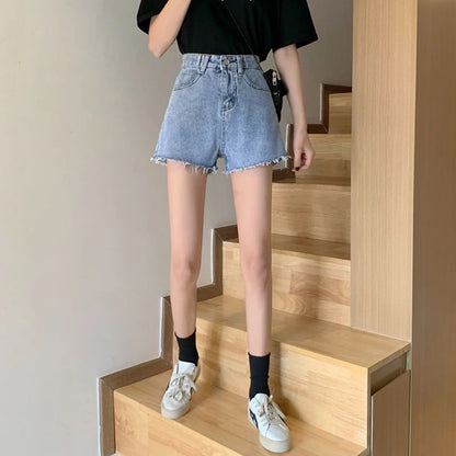 Summer Hot Sale Girls Classic Designer Solid Jeans Lady Fashion High Waist Denim Shorts Female Chic Ripped Short Pants
