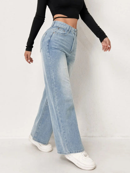 European and N Trend Washed Blue Wide Leg Jeans Women Jeans Women Comfortable Fashion All-matching Trend Jeans
