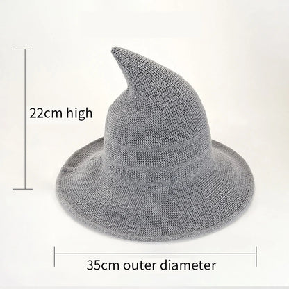Halloween Masquerade Cosplay Costume Outfit Accessories Props Party Decorations Pointed Decor Witch Hat Wool Knitted Wizard Hat