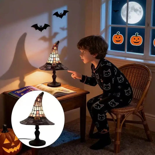 Stained Witch Hat Table Lamp Handmade Gothic Wizard Hat Led Night Light Vintage Decor Lamp For Home Ornament Gift Witch Hat Lamp