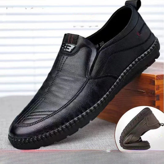 Mens PU Leather Loafers Non Slip Walking Flats Breathable Outdoor Slip on Casual Shoes for Male Work Office Driving