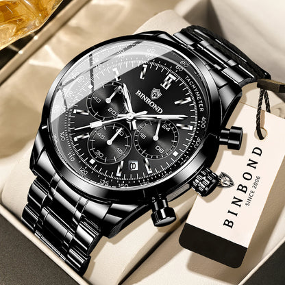 BINBOND Cool Sturdy Accurate Luxury Quartz Watch for Men Auto Date Chronograph Luminous Waterproof Men's Watch Casual Reloj
