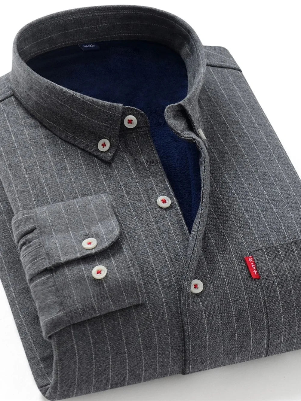 Men's Thickened Flannel Warm Striped Shirt Autumn Winter Casual Style Wear Resistant Durable Outerwear Youth Popular Fashion
