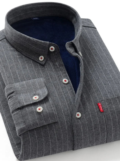 Men's Thickened Flannel Warm Striped Shirt Autumn Winter Casual Style Wear Resistant Durable Outerwear Youth Popular Fashion