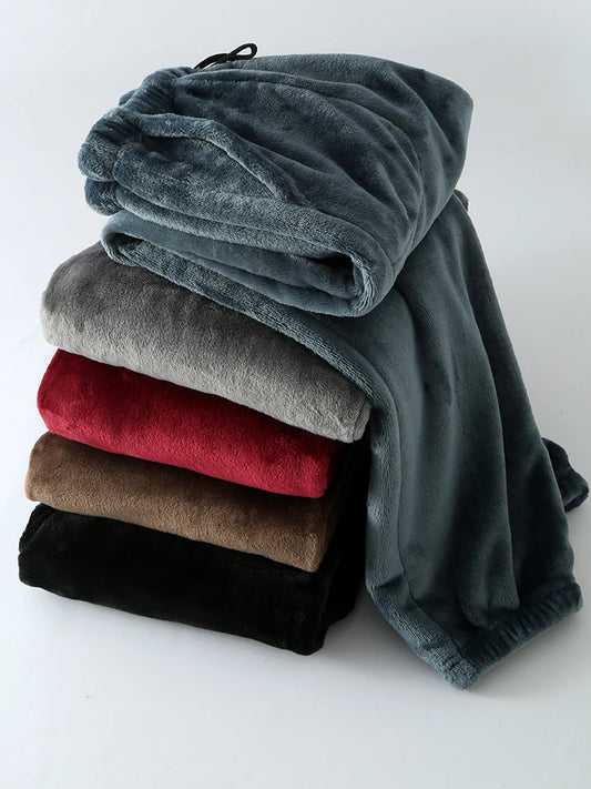 Thickened Flannel Sleep Pants Men's Winter Loose Large Size High Waist Straight Leg Cuffed Fleece Mid-Aged Coral Velvet Home ...