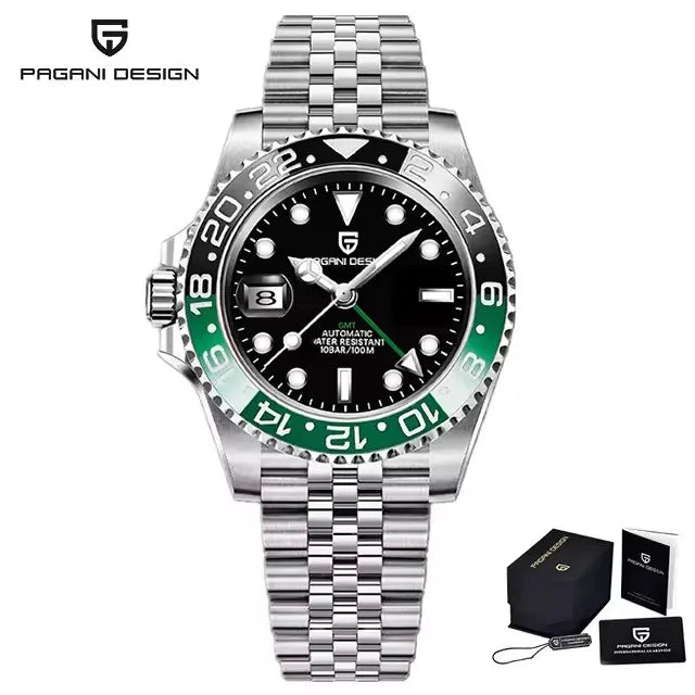PAGANI DESIGN 40MM Men Mechanical Wristwatch Stainless Steel GMT Watch Top Brand Sapphire Glass Waterproof Automatic Watches Men