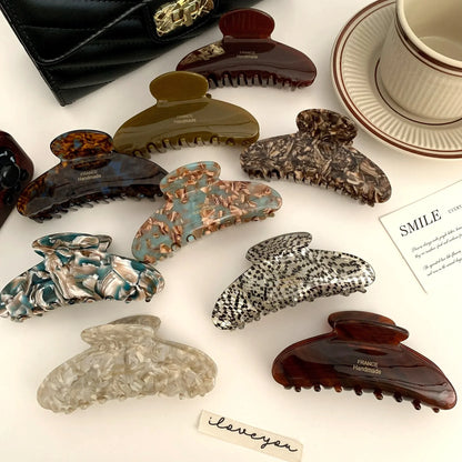 French Floral Hair Claw Temperament Caramel Shark Hair Clip Claw Large Polka Dot Grab Hair Accessory for Women
