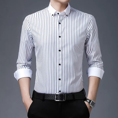 Men's pure cotton long sleeved shirt slim fit high-end light luxury 100 count striped heterochromatic collar wrinkle resistant