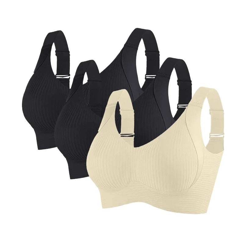 3Pcs/Set Women's Push-Up Bra Non-wire Lift Bra Seamless Underwear V-Neck Ribbed Bralette Plus Size Sexy Lingerie M-4XL Intimates