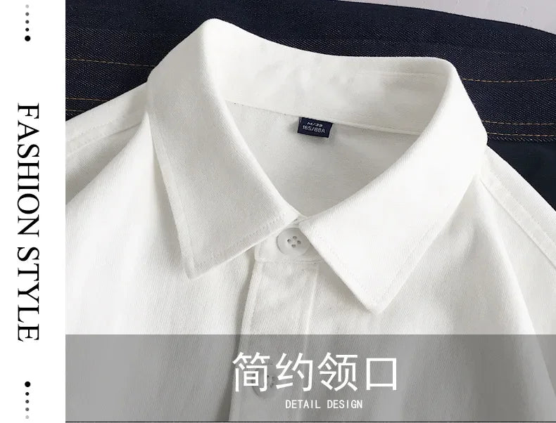 Heavy duty pure cotton shirt men's long sleeved ins trendy loose jacket for spring inner wear casual workwear shirt