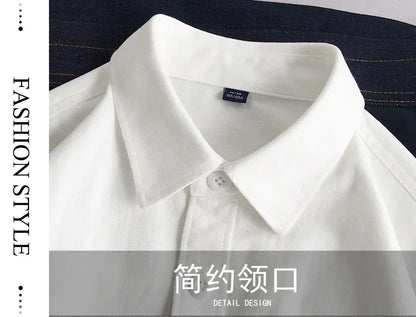 Heavy duty pure cotton shirt men's long sleeved ins trendy loose jacket for spring inner wear casual workwear shirt