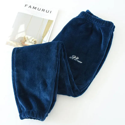 Couples' autumn and winter warm pants home pants ladies pajamas bottoms flannel thick coral fleece couple pants men