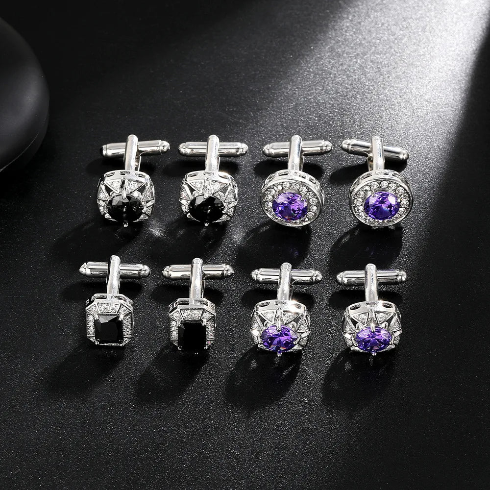Men Luxury Vintage Metal Cufflinks Zircon Cuffs French Square Buckle Shirt Crystal Copper Cuffs