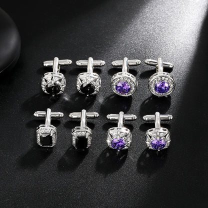 Men Luxury Vintage Metal Cufflinks Zircon Cuffs French Square Buckle Shirt Crystal Copper Cuffs