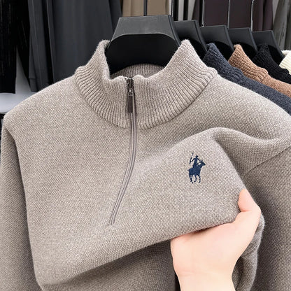 High-End Men New Long-Sleeved Knitwear Stand Collar Zipper Pony Embroidery British Style Leisure Snug Hot-Selling Men's Clothing