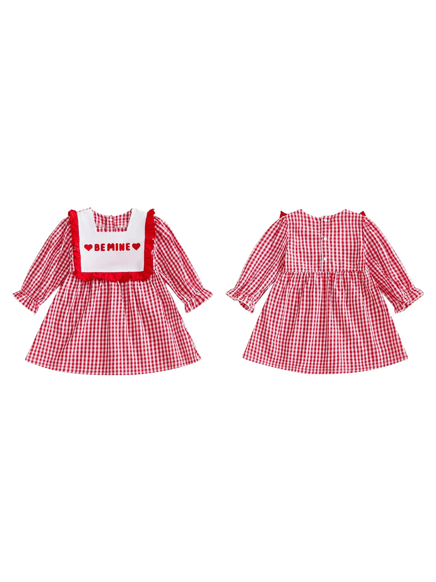 Baby Girl Valentine s Day Dress Red Heart Print Long Sleeve Square Neck Plaid Dress Holiday Outfit Toddler Princess Costume