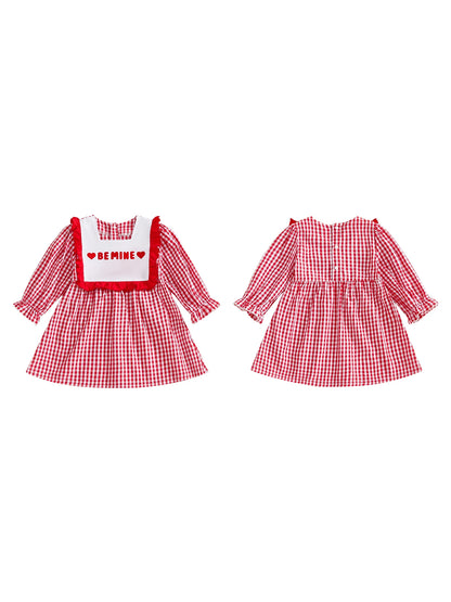 Baby Girl Valentine s Day Dress Red Heart Print Long Sleeve Square Neck Plaid Dress Holiday Outfit Toddler Princess Costume