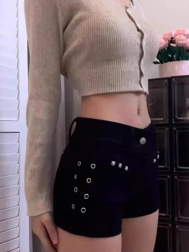 Y2K Denim Shorts Women Skinny Popular Streetwear Daily Personality Students Holiday Fashion Sexy Retro Leisure Gothic Rivet Jean