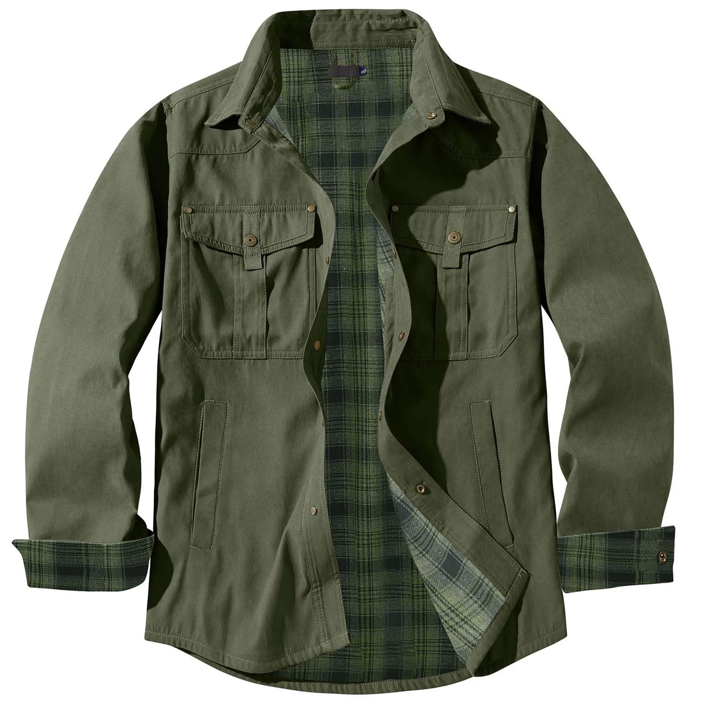 Men's Plus Size Lapel Plaid Flannel Casual Jacket Winter Warm Thickened Solid Color Jacket