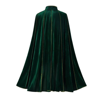 Women Medieval Cloak Adult Renaissance Victorian Deluxe Stand Collar Velvet Gold Trim Cape Halloween Cosplay