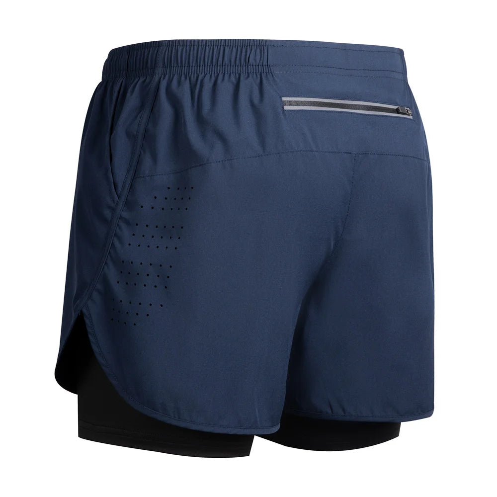 Summer Men's Reflective Running Shorts Fitness Quick Drying Double-Layer Shorts Men's Exercise Training Bodybuilding Shorts