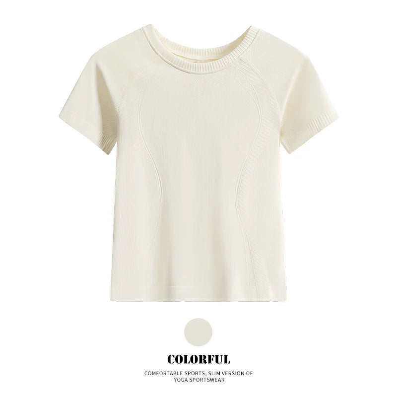 DRUR Women Seamless Yoga T-Shirt Short Sleeve Workout Tops Fitness Gym Sportswear Summer Breathable Running Shirt Golf Crew neck