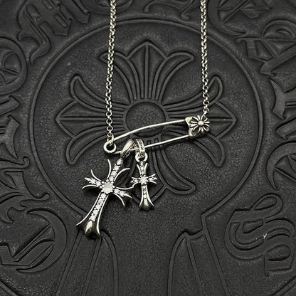 Antique Trendy Xuan Kao Luo Xin Retro Double Cross Pin Necklace Men and Women Personality Collarbone Chain Mix and Match Interne