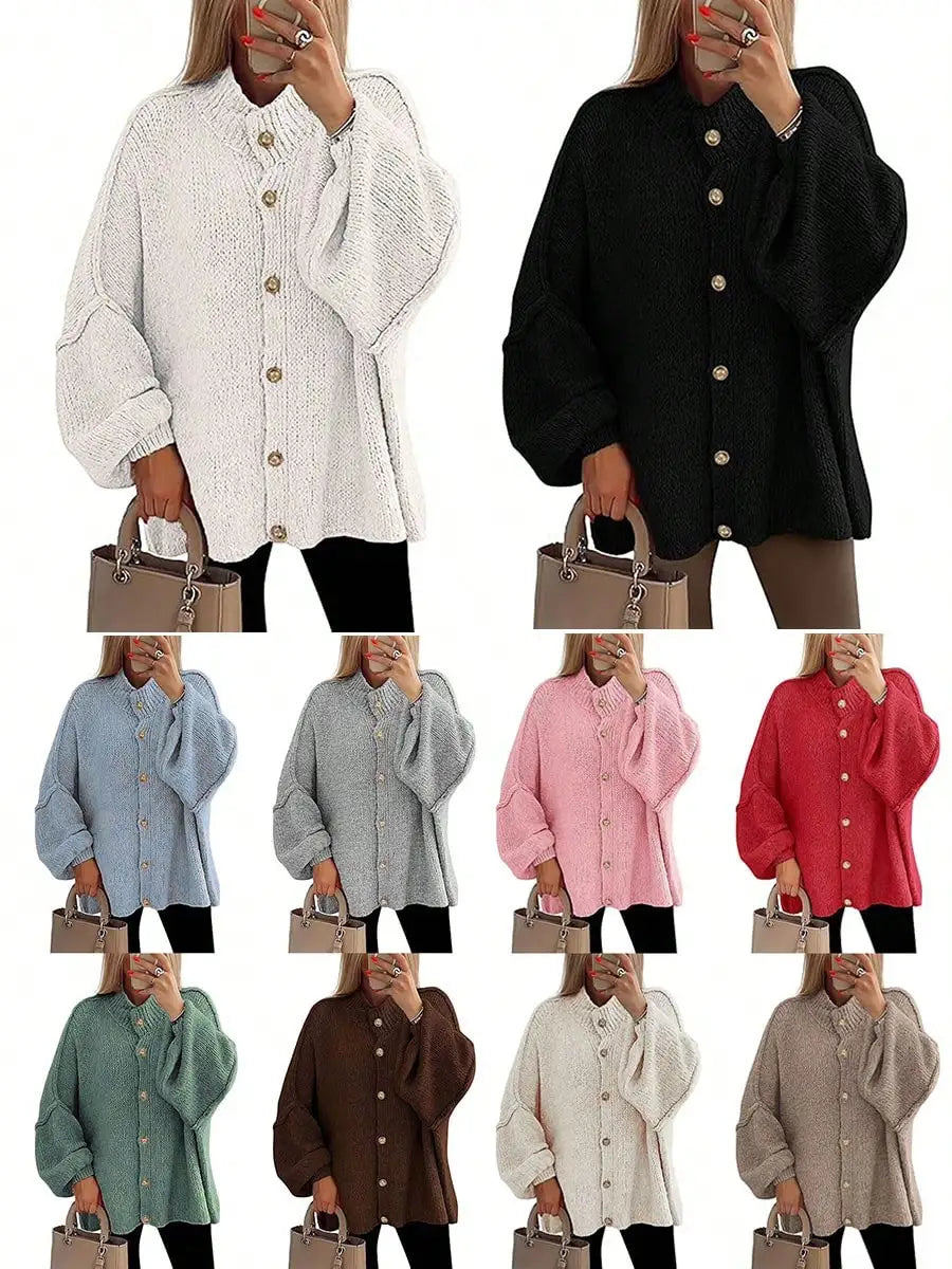 Womens Oversized Loose Fall Sweater Cardigans Long Lantern Sleeve Button Down Chunky Knit Coats