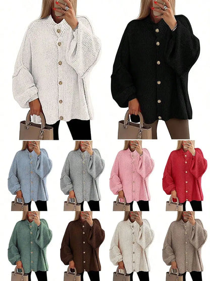 Womens Oversized Loose Fall Sweater Cardigans Long Lantern Sleeve Button Down Chunky Knit Coats