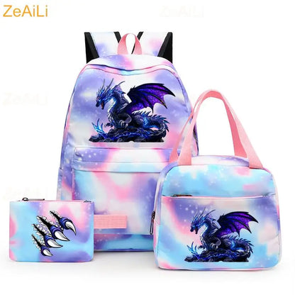 3pcs White Puppy Maltese Dog Colorful Backpack with Lunch Bag for Women Student Teenagers Rucksack Casual School Bags Sets