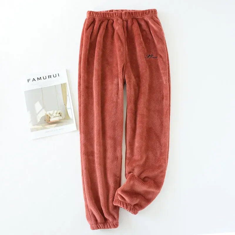 Couples' autumn and winter warm pants home pants ladies pajamas bottoms flannel thick coral fleece couple pants men